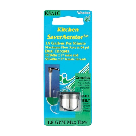 Keeney Mfg Whedon SaverAerator Dual Thread 15/16 in.- 27M x 55/64 in.-27F Chrome Plated Faucet Aerator KSA1C